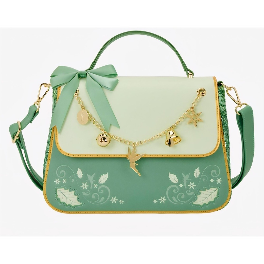 Loungefly Disney Peter Pan Tinker Bell Holiday Sequin Crossbody Bag Charms Chain